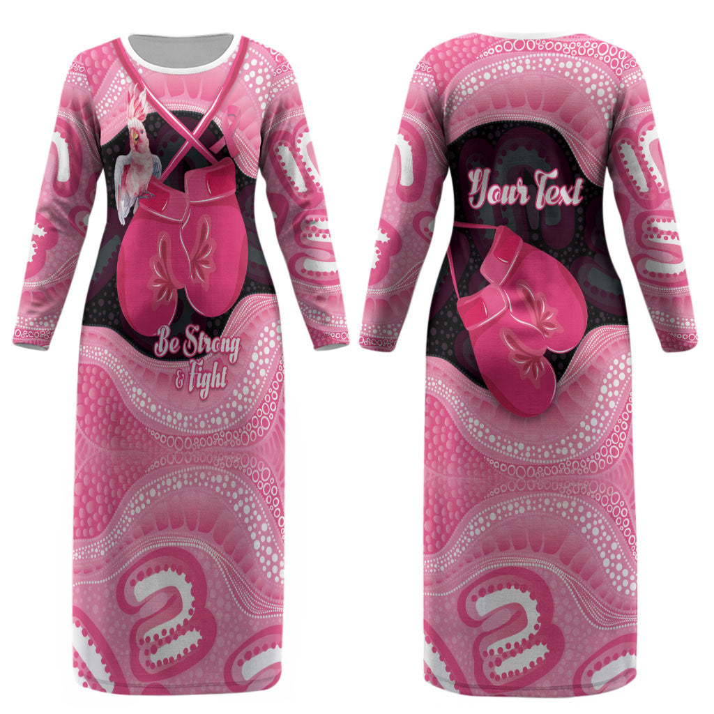 Personalised Australia Breast Cancer Awareness Couples Matching Long Sleeve Bodycon Dress and Long Sleeve Button Shirt Pink Cockatoo Fight Boxing Gloves Aboriginal Art