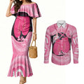 Personalised Australia Breast Cancer Awareness Couples Matching Mermaid Dress and Long Sleeve Button Shirt Pink Cockatoo Fight Boxing Gloves Aboriginal Art