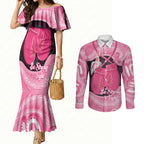 Personalised Australia Breast Cancer Awareness Couples Matching Mermaid Dress and Long Sleeve Button Shirt Pink Cockatoo Fight Boxing Gloves Aboriginal Art