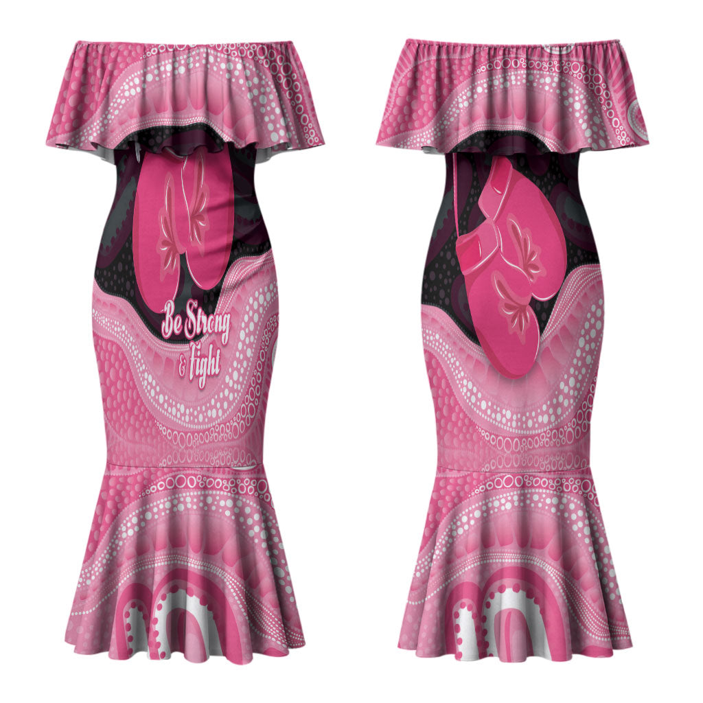 Personalised Australia Breast Cancer Awareness Couples Matching Mermaid Dress and Long Sleeve Button Shirt Pink Cockatoo Fight Boxing Gloves Aboriginal Art