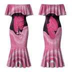 Personalised Australia Breast Cancer Awareness Couples Matching Mermaid Dress and Long Sleeve Button Shirt Pink Cockatoo Fight Boxing Gloves Aboriginal Art