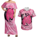 Personalised Australia Breast Cancer Awareness Couples Matching Off Shoulder Maxi Dress and Hawaiian Shirt Pink Cockatoo Fight Boxing Gloves Aboriginal Art