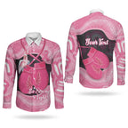 Personalised Australia Breast Cancer Awareness Couples Matching Off Shoulder Maxi Dress and Long Sleeve Button Shirt Pink Cockatoo Fight Boxing Gloves Aboriginal Art
