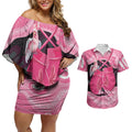 Personalised Australia Breast Cancer Awareness Couples Matching Off Shoulder Short Dress and Hawaiian Shirt Pink Cockatoo Fight Boxing Gloves Aboriginal Art