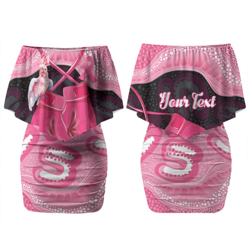 Personalised Australia Breast Cancer Awareness Couples Matching Off Shoulder Short Dress and Hawaiian Shirt Pink Cockatoo Fight Boxing Gloves Aboriginal Art