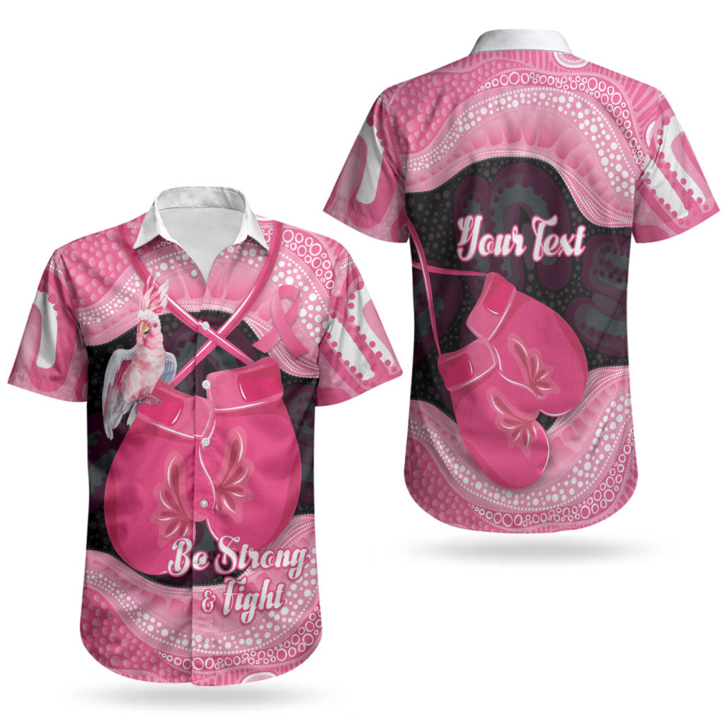 Personalised Australia Breast Cancer Awareness Couples Matching Off The Shoulder Long Sleeve Dress and Hawaiian Shirt Pink Cockatoo Fight Boxing Gloves Aboriginal Art