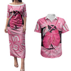 Personalised Australia Breast Cancer Awareness Couples Matching Puletasi and Hawaiian Shirt Pink Cockatoo Fight Boxing Gloves Aboriginal Art