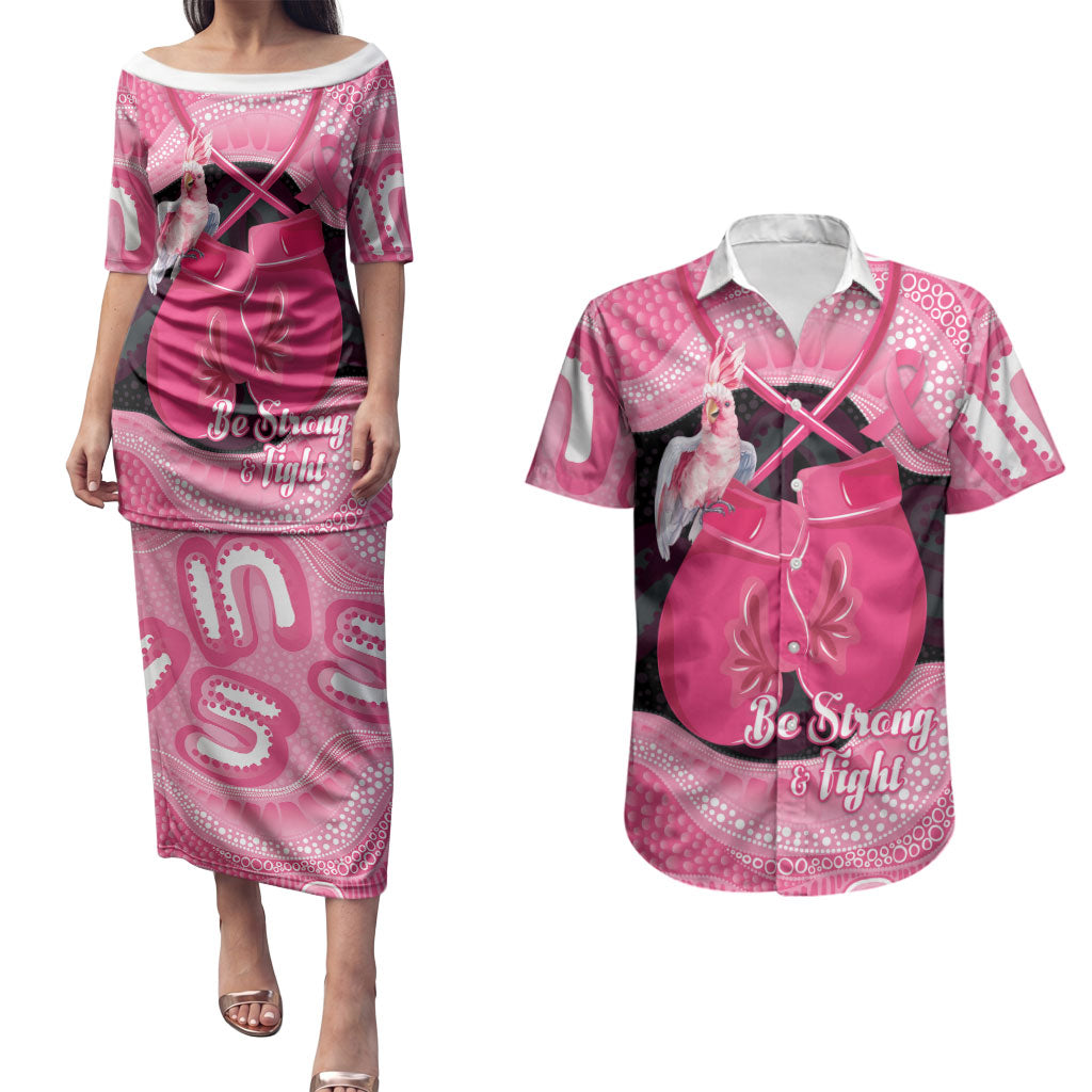 Personalised Australia Breast Cancer Awareness Couples Matching Puletasi and Hawaiian Shirt Pink Cockatoo Fight Boxing Gloves Aboriginal Art