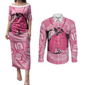 Personalised Australia Breast Cancer Awareness Couples Matching Puletasi and Long Sleeve Button Shirt Pink Cockatoo Fight Boxing Gloves Aboriginal Art