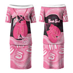 Personalised Australia Breast Cancer Awareness Couples Matching Puletasi and Long Sleeve Button Shirt Pink Cockatoo Fight Boxing Gloves Aboriginal Art