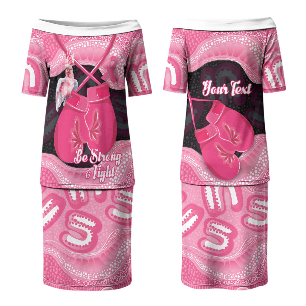 Personalised Australia Breast Cancer Awareness Couples Matching Puletasi and Long Sleeve Button Shirt Pink Cockatoo Fight Boxing Gloves Aboriginal Art