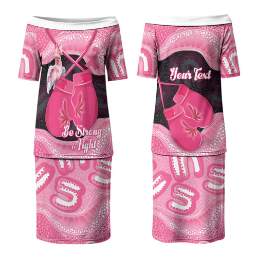 Personalised Australia Breast Cancer Awareness Couples Matching Puletasi and Long Sleeve Button Shirt Pink Cockatoo Fight Boxing Gloves Aboriginal Art