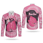 Personalised Australia Breast Cancer Awareness Couples Matching Short Sleeve Bodycon Dress and Long Sleeve Button Shirt Pink Cockatoo Fight Boxing Gloves Aboriginal Art
