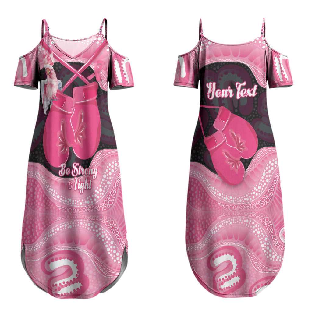 Personalised Australia Breast Cancer Awareness Couples Matching Summer Maxi Dress and Long Sleeve Button Shirt Pink Cockatoo Fight Boxing Gloves Aboriginal Art
