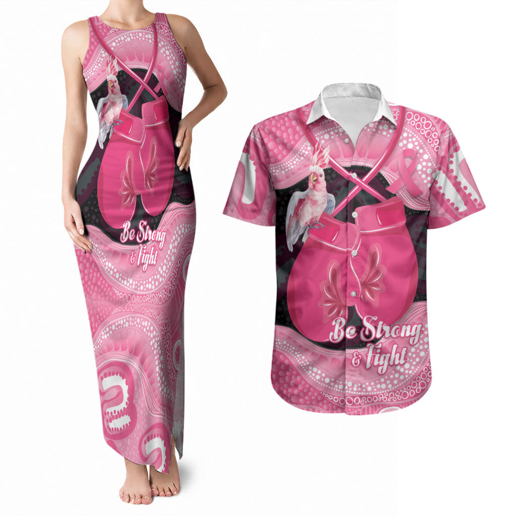 Personalised Australia Breast Cancer Awareness Couples Matching Tank Maxi Dress and Hawaiian Shirt Pink Cockatoo Fight Boxing Gloves Aboriginal Art