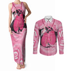 Personalised Australia Breast Cancer Awareness Couples Matching Tank Maxi Dress and Long Sleeve Button Shirt Pink Cockatoo Fight Boxing Gloves Aboriginal Art