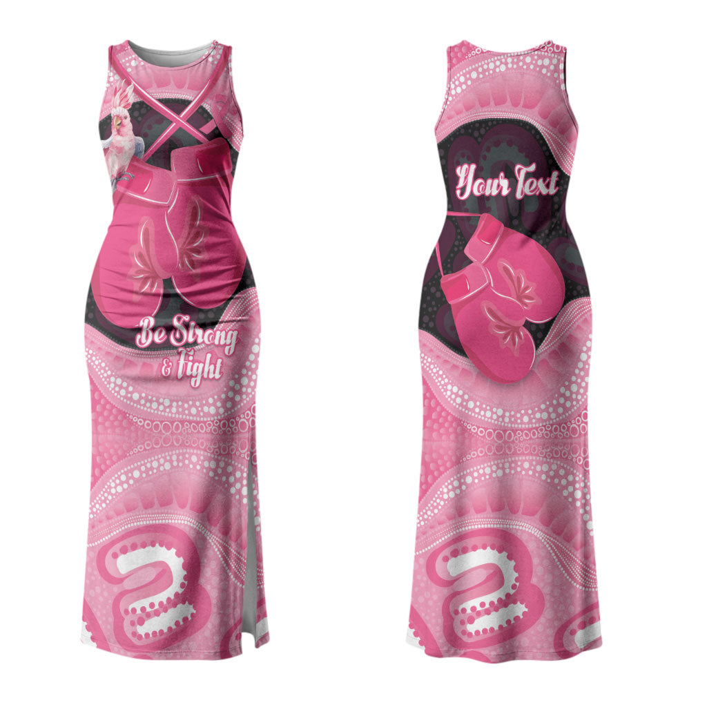 Personalised Australia Breast Cancer Awareness Couples Matching Tank Maxi Dress and Long Sleeve Button Shirt Pink Cockatoo Fight Boxing Gloves Aboriginal Art