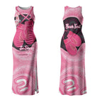 Personalised Australia Breast Cancer Awareness Couples Matching Tank Maxi Dress and Long Sleeve Button Shirt Pink Cockatoo Fight Boxing Gloves Aboriginal Art