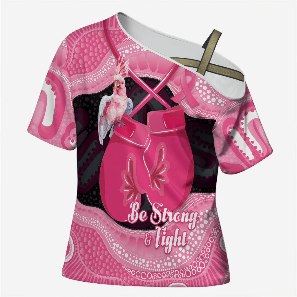 Personalised Australia Breast Cancer Awareness Cross Shoulder Shirt Pink Cockatoo Fight Boxing Gloves Aboriginal Art