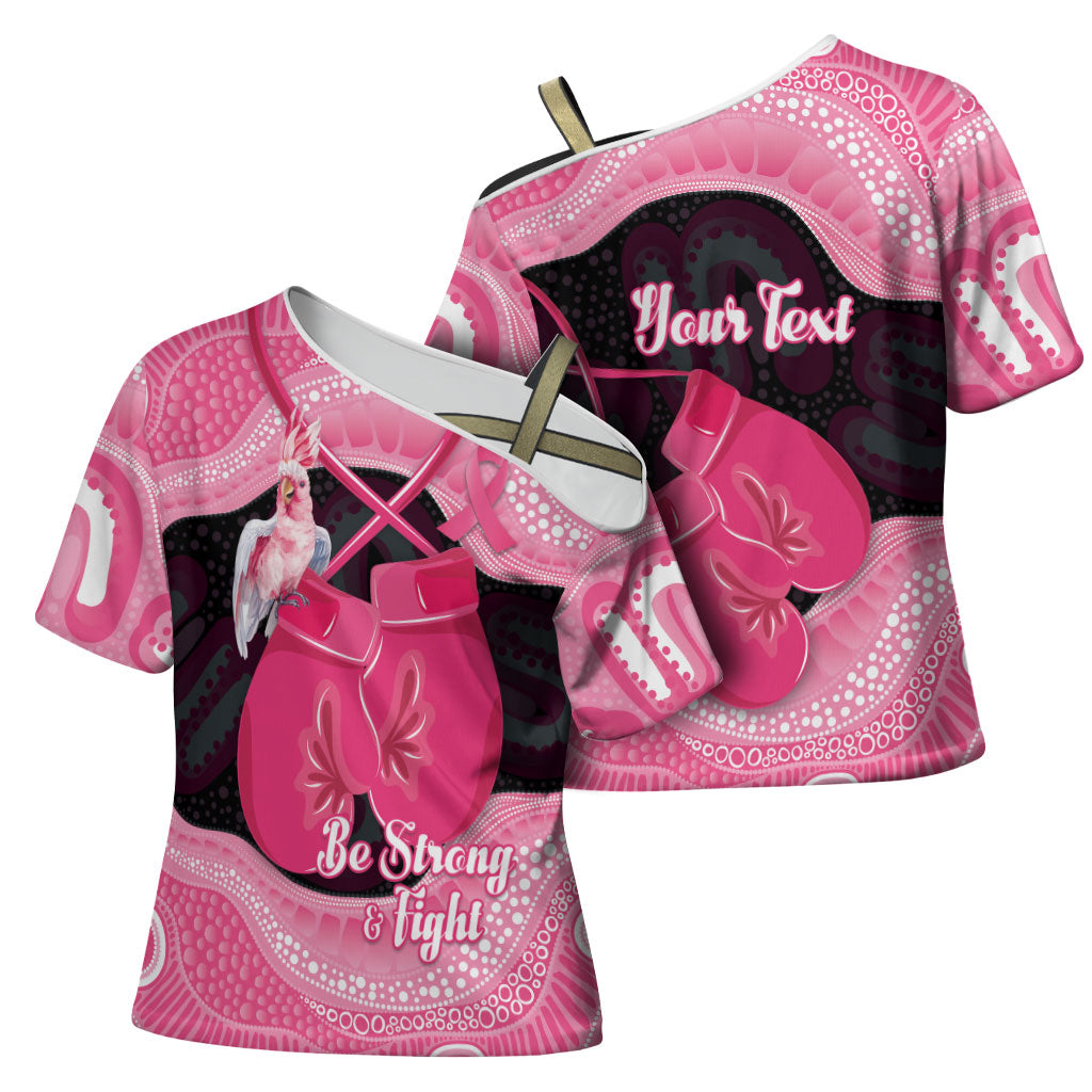 Personalised Australia Breast Cancer Awareness Cross Shoulder Shirt Pink Cockatoo Fight Boxing Gloves Aboriginal Art