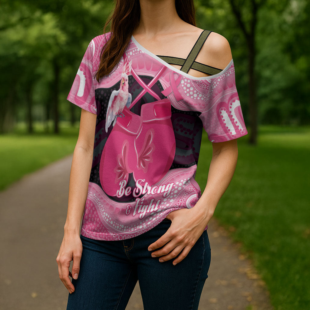 Personalised Australia Breast Cancer Awareness Cross Shoulder Shirt Pink Cockatoo Fight Boxing Gloves Aboriginal Art