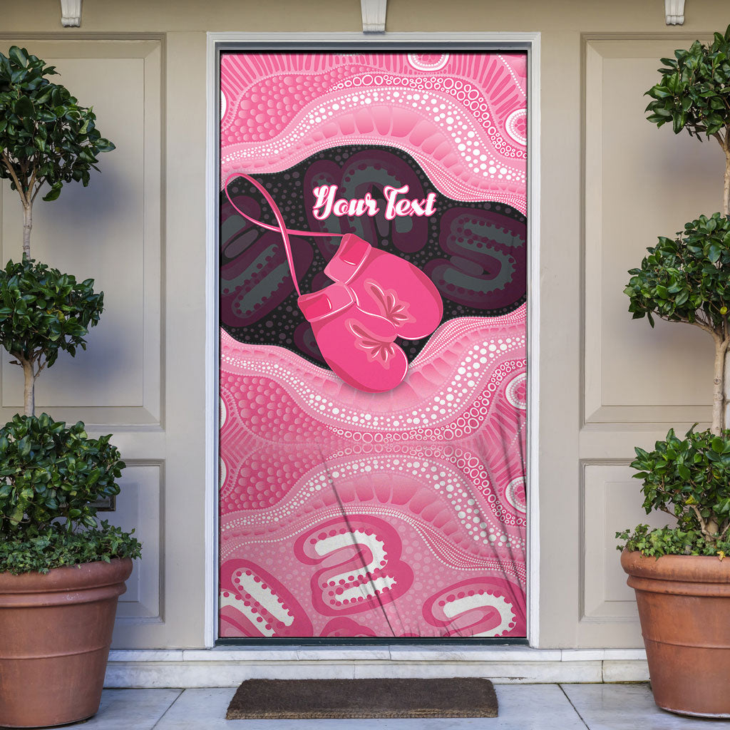 Personalised Australia Breast Cancer Awareness Door Cover Pink Cockatoo Fight Boxing Gloves Aboriginal Art
