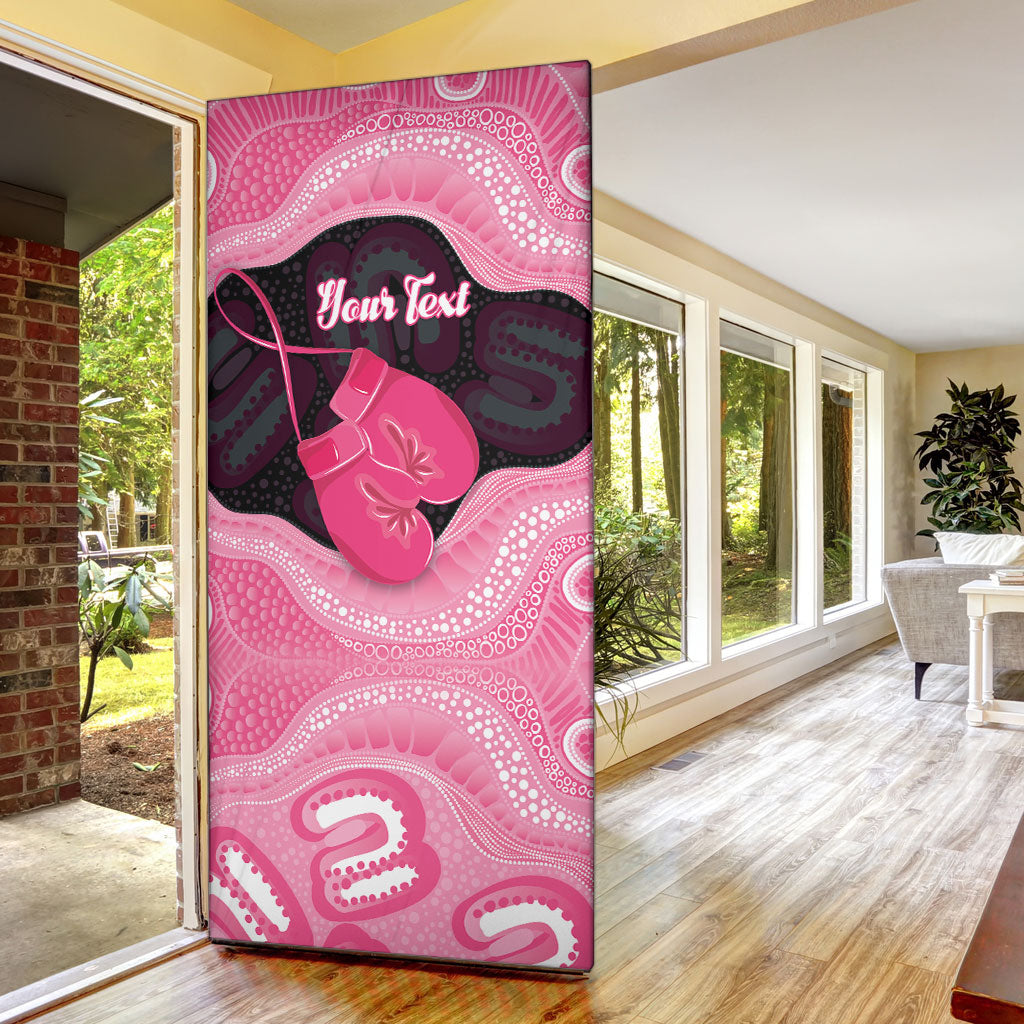 Personalised Australia Breast Cancer Awareness Door Cover Pink Cockatoo Fight Boxing Gloves Aboriginal Art