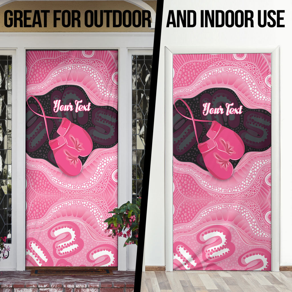 Personalised Australia Breast Cancer Awareness Door Cover Pink Cockatoo Fight Boxing Gloves Aboriginal Art