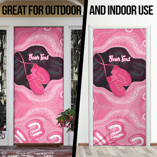 Personalised Australia Breast Cancer Awareness Door Cover Pink Cockatoo Fight Boxing Gloves Aboriginal Art