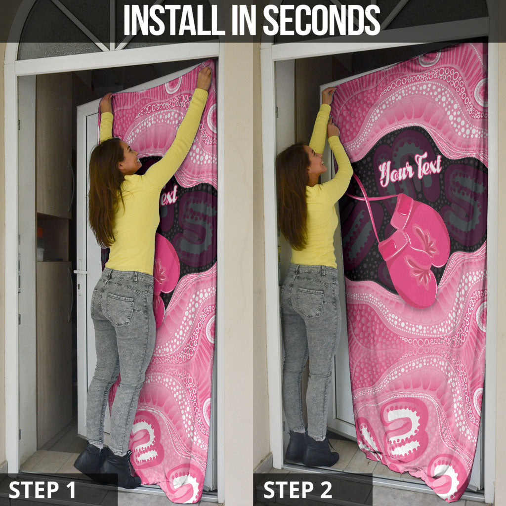Personalised Australia Breast Cancer Awareness Door Cover Pink Cockatoo Fight Boxing Gloves Aboriginal Art