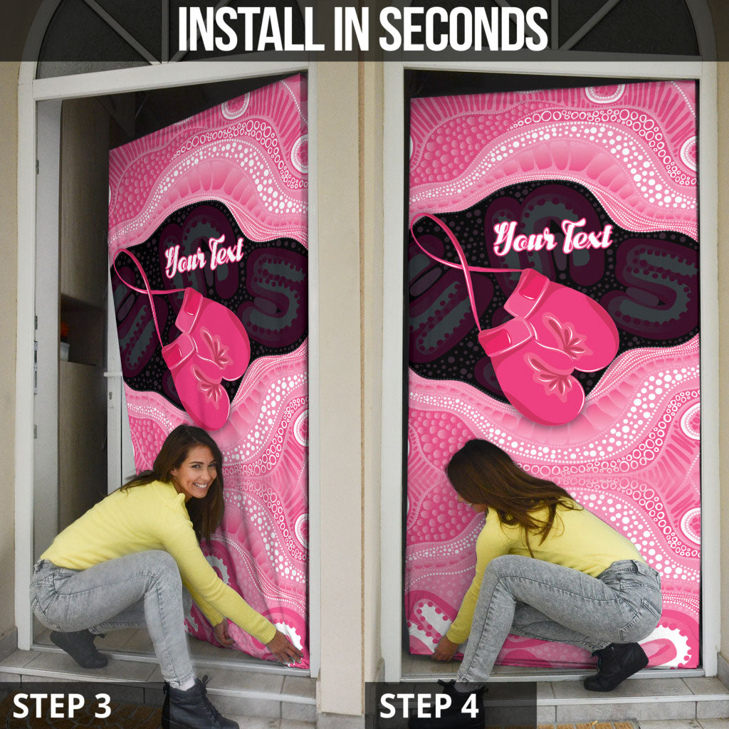 Personalised Australia Breast Cancer Awareness Door Cover Pink Cockatoo Fight Boxing Gloves Aboriginal Art