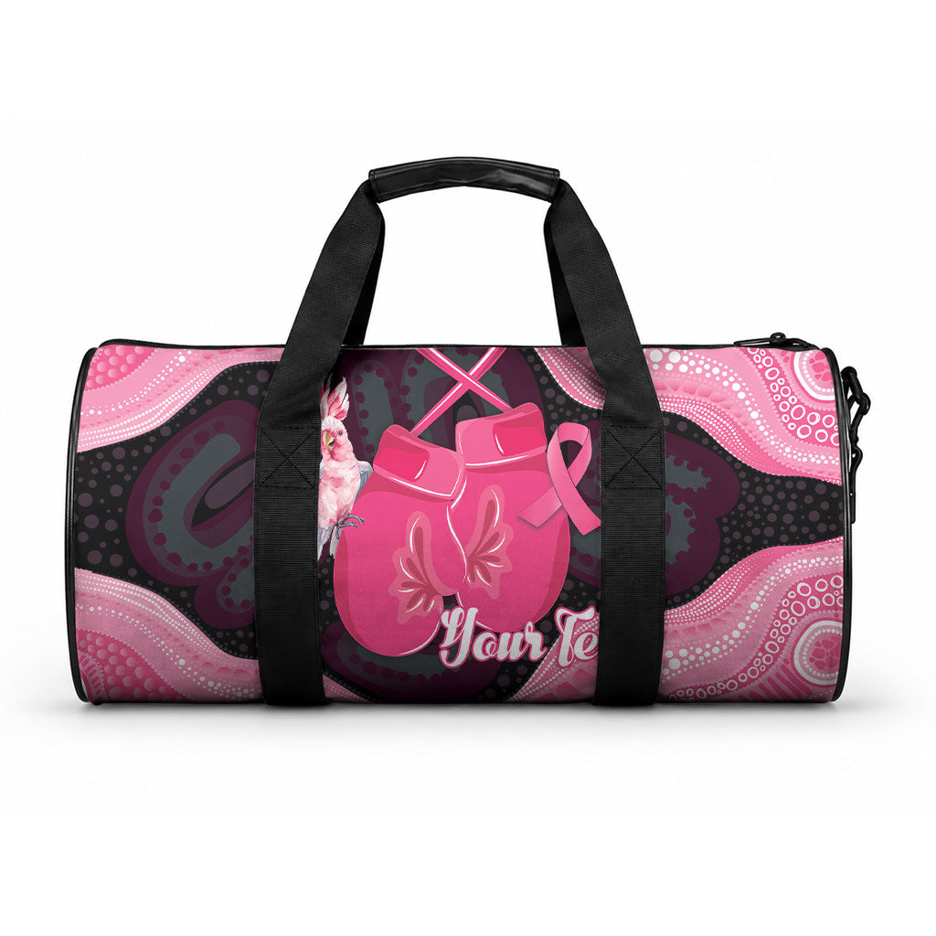 Personalised Australia Breast Cancer Awareness Duffle Bag Pink Cockatoo Fight Boxing Gloves Aboriginal Art