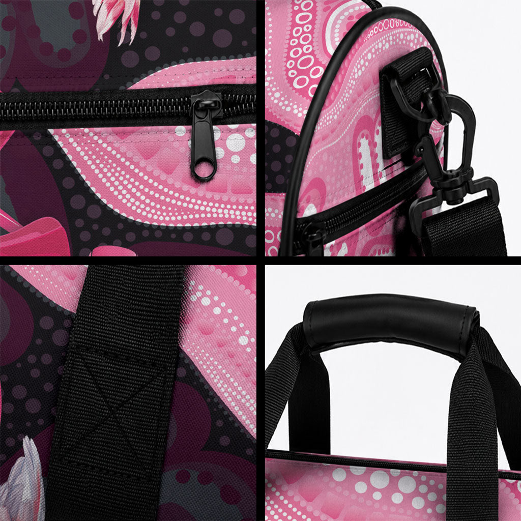 Personalised Australia Breast Cancer Awareness Duffle Bag Pink Cockatoo Fight Boxing Gloves Aboriginal Art