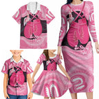 Personalised Australia Breast Cancer Awareness Family Matching Long Sleeve Bodycon Dress and Hawaiian Shirt Pink Cockatoo Fight Boxing Gloves Aboriginal Art