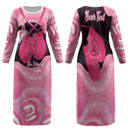 Personalised Australia Breast Cancer Awareness Family Matching Long Sleeve Bodycon Dress and Hawaiian Shirt Pink Cockatoo Fight Boxing Gloves Aboriginal Art