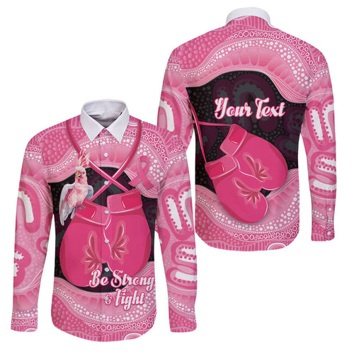 Personalised Australia Breast Cancer Awareness Family Matching Long Sleeve Bodycon Dress and Hawaiian Shirt Pink Cockatoo Fight Boxing Gloves Aboriginal Art