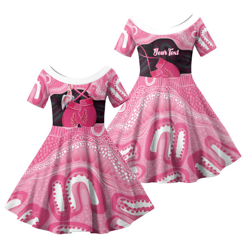 Personalised Australia Breast Cancer Awareness Family Matching Long Sleeve Bodycon Dress and Hawaiian Shirt Pink Cockatoo Fight Boxing Gloves Aboriginal Art