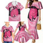 Personalised Australia Breast Cancer Awareness Family Matching Mermaid Dress and Hawaiian Shirt Pink Cockatoo Fight Boxing Gloves Aboriginal Art