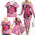 Personalised Australia Breast Cancer Awareness Family Matching Off The Shoulder Long Sleeve Dress and Hawaiian Shirt Pink Cockatoo Fight Boxing Gloves Aboriginal Art