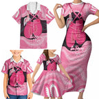 Personalised Australia Breast Cancer Awareness Family Matching Short Sleeve Bodycon Dress and Hawaiian Shirt Pink Cockatoo Fight Boxing Gloves Aboriginal Art
