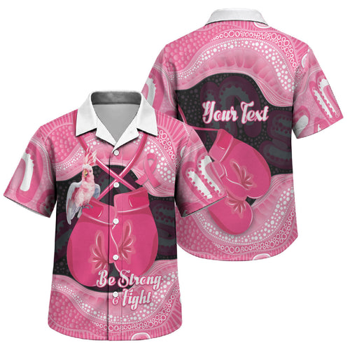 Personalised Australia Breast Cancer Awareness Family Matching Short Sleeve Bodycon Dress and Hawaiian Shirt Pink Cockatoo Fight Boxing Gloves Aboriginal Art