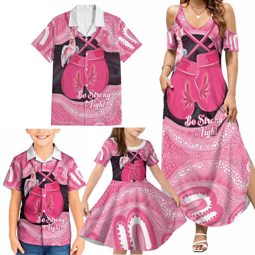 Personalised Australia Breast Cancer Awareness Family Matching Summer Maxi Dress and Hawaiian Shirt Pink Cockatoo Fight Boxing Gloves Aboriginal Art