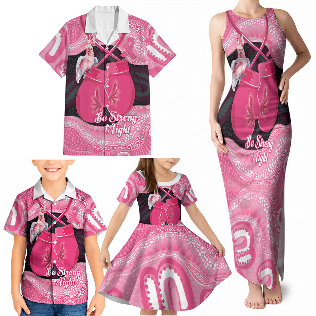 Personalised Australia Breast Cancer Awareness Family Matching Tank Maxi Dress and Hawaiian Shirt Pink Cockatoo Fight Boxing Gloves Aboriginal Art
