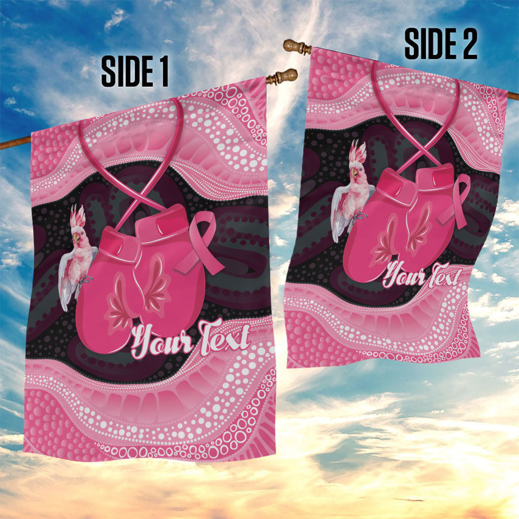 Personalised Australia Breast Cancer Awareness Garden Flag Pink Cockatoo Fight Boxing Gloves Aboriginal Art