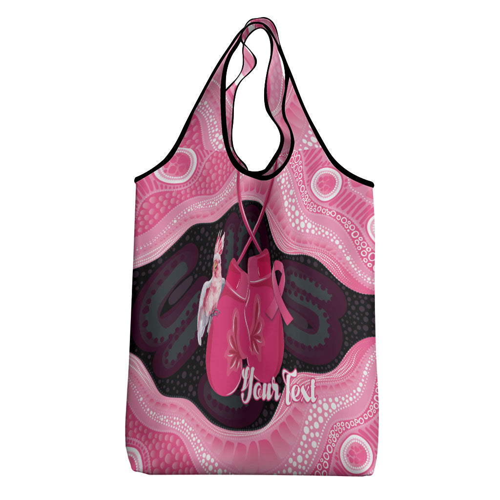 Personalised Australia Breast Cancer Awareness Grocery Bag Pink Cockatoo Fight Boxing Gloves Aboriginal Art
