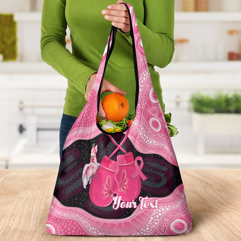 Personalised Australia Breast Cancer Awareness Grocery Bag Pink Cockatoo Fight Boxing Gloves Aboriginal Art