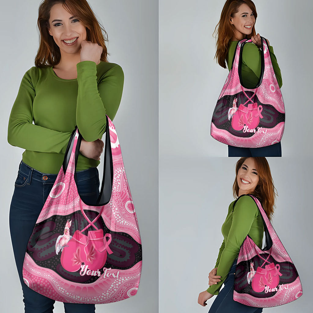 Personalised Australia Breast Cancer Awareness Grocery Bag Pink Cockatoo Fight Boxing Gloves Aboriginal Art