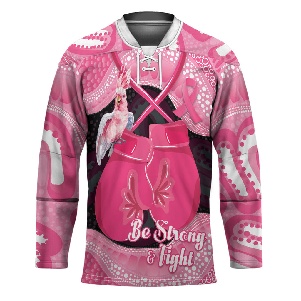 Personalised Australia Breast Cancer Awareness Hockey Jersey Pink Cockatoo Fight Boxing Gloves Aboriginal Art