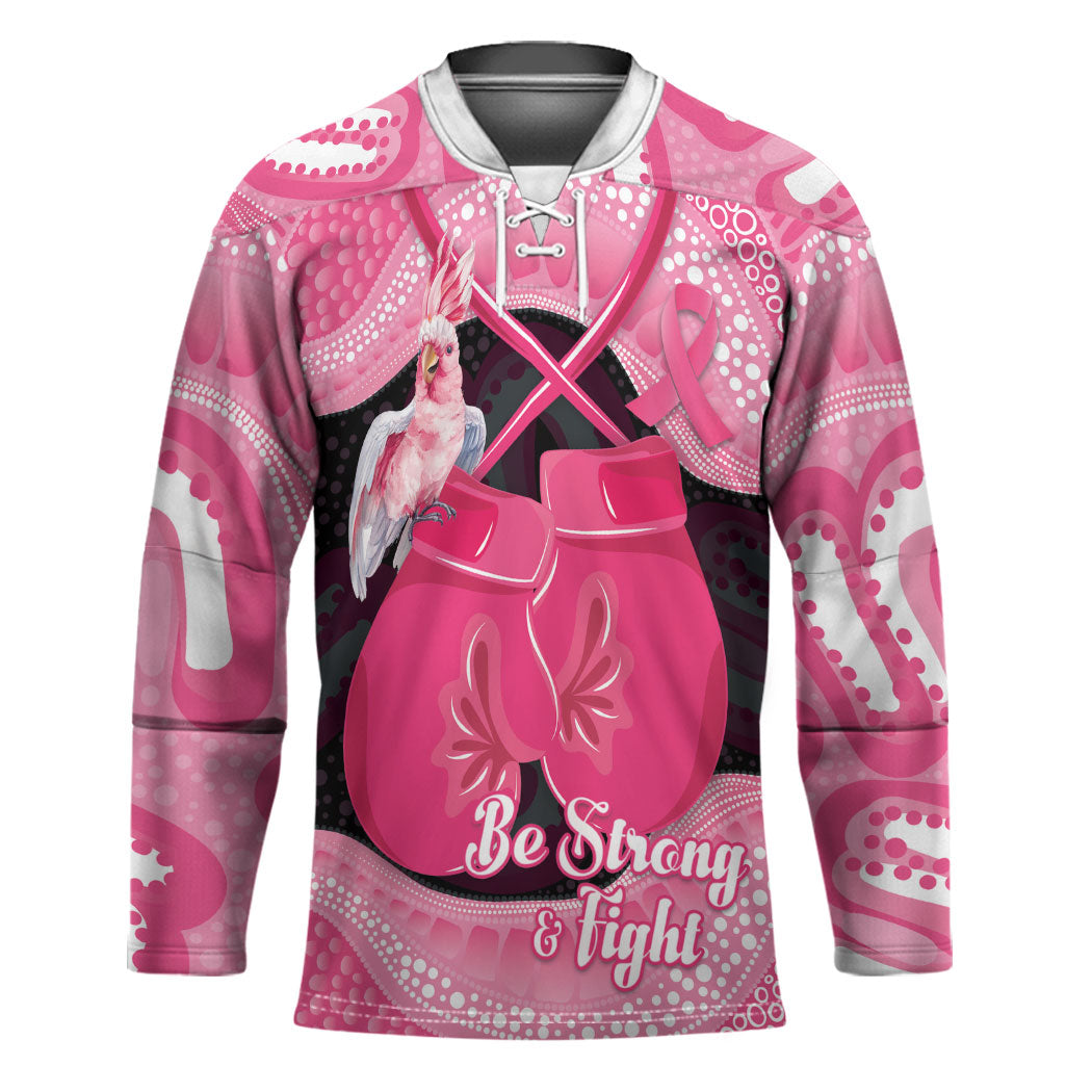Personalised Australia Breast Cancer Awareness Hockey Jersey Pink Cockatoo Fight Boxing Gloves Aboriginal Art