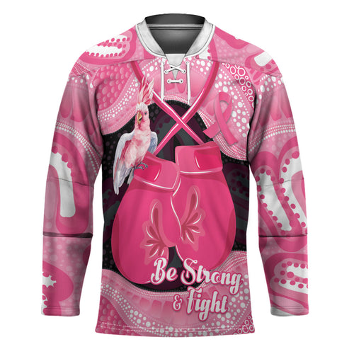 Personalised Australia Breast Cancer Awareness Hockey Jersey Pink Cockatoo Fight Boxing Gloves Aboriginal Art